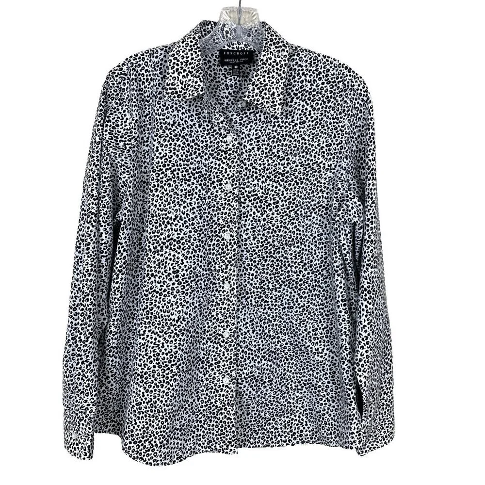 Foxcroft Womens 10 Blouse Long Sleeve Button Up Animal Print Wrinkle Free Shaped